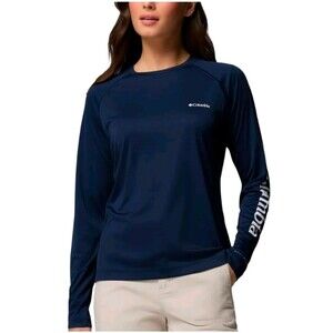 Columbia Women's Long Sleeve Performance Tee in Navy with Sleeve Logo
